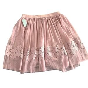 Forever 21 Womens Dusty Pink Layered Mesh Floral Lace Lined Skirt | Size 0X NWT